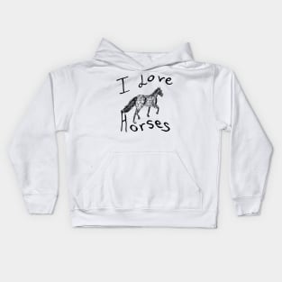 I Love Horses light Kids Hoodie